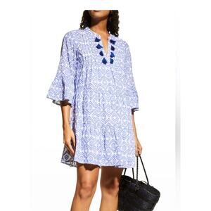 Tommy Bahama Diamond Clip Jacquard Tiered Swim Cover Up Dress Womens xs blue